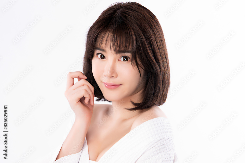 Beautiful Young Asian Woman with Clean Fresh Skin. Face care, Facial treatment, Cosmetology, beauty and healthy skin and cosmetic concept, woman beauty skin isolated on white background Beautiful Young Asian Woman with Clean Fresh Skin. Face care, Facial treatment, Cosmetology, beauty and healthy skin and cosmetic concept, woman beauty skin isolated on white background