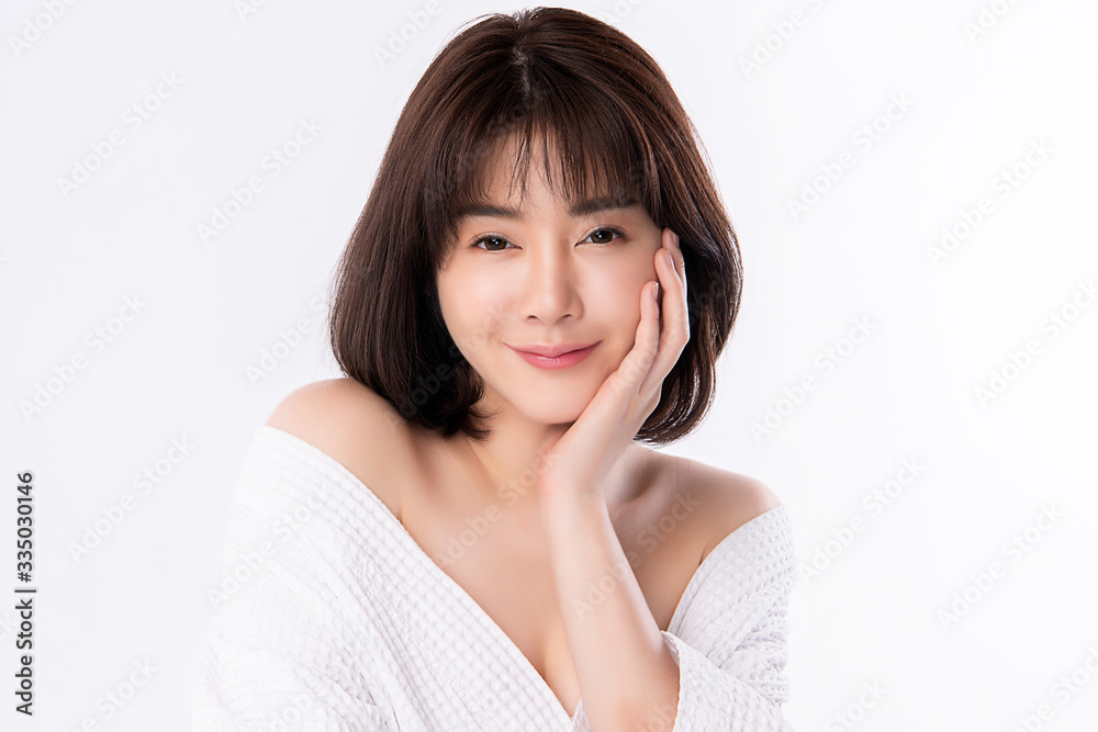 Beautiful Young Asian Woman with Clean Fresh Skin. Face care, Facial treatment, Cosmetology, beauty and healthy skin and cosmetic concept, woman beauty skin isolated on white background Beautiful Young Asian Woman with Clean Fresh Skin. Face care, Facial treatment, Cosmetology, beauty and healthy skin and cosmetic concept, woman beauty skin isolated on white background