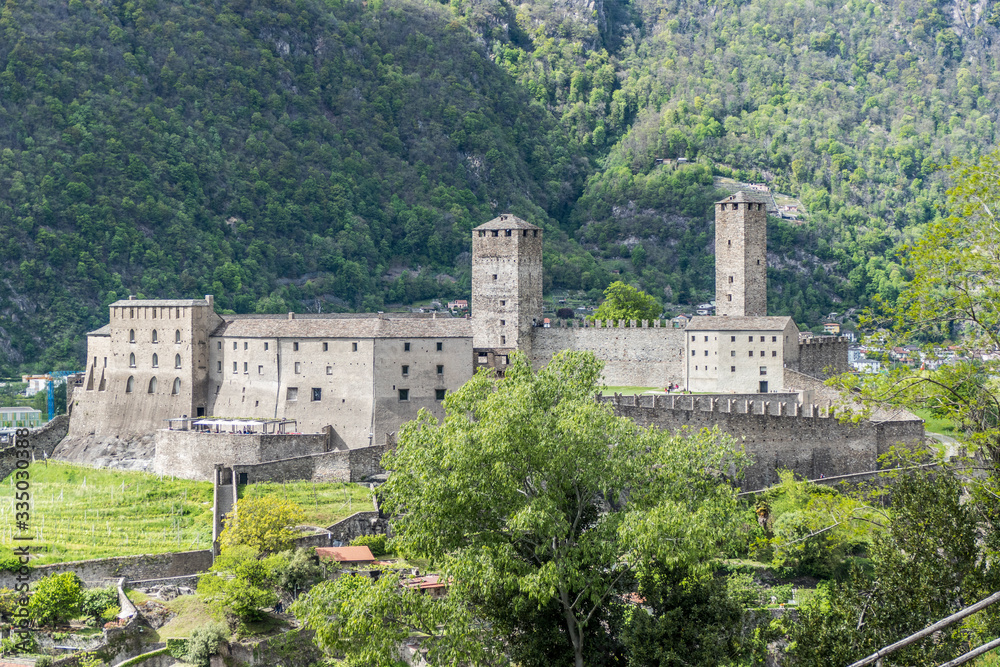 Aerial view of Castelgrande Castle in Bellinzona