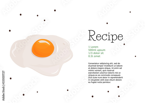 Simple fried egg recipe template. Food vector card design.