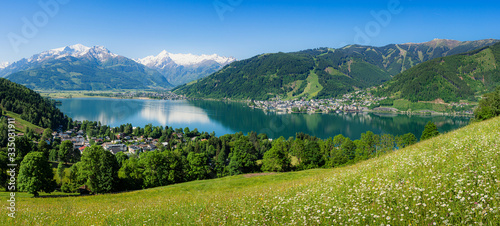 Beautiful rural spring scenery in the Alps photo