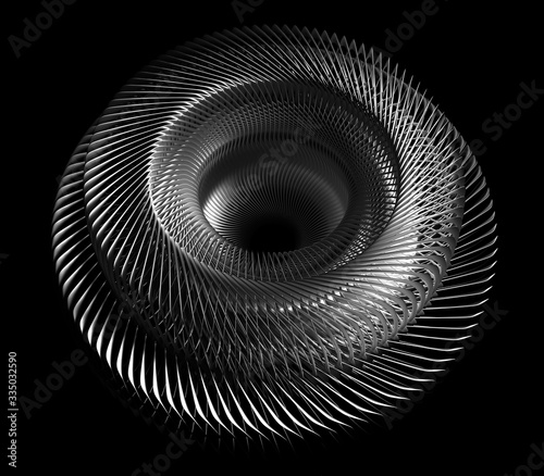 фотографія 3d render of black and white abstract art of industrial surreal 3d spiral mechan