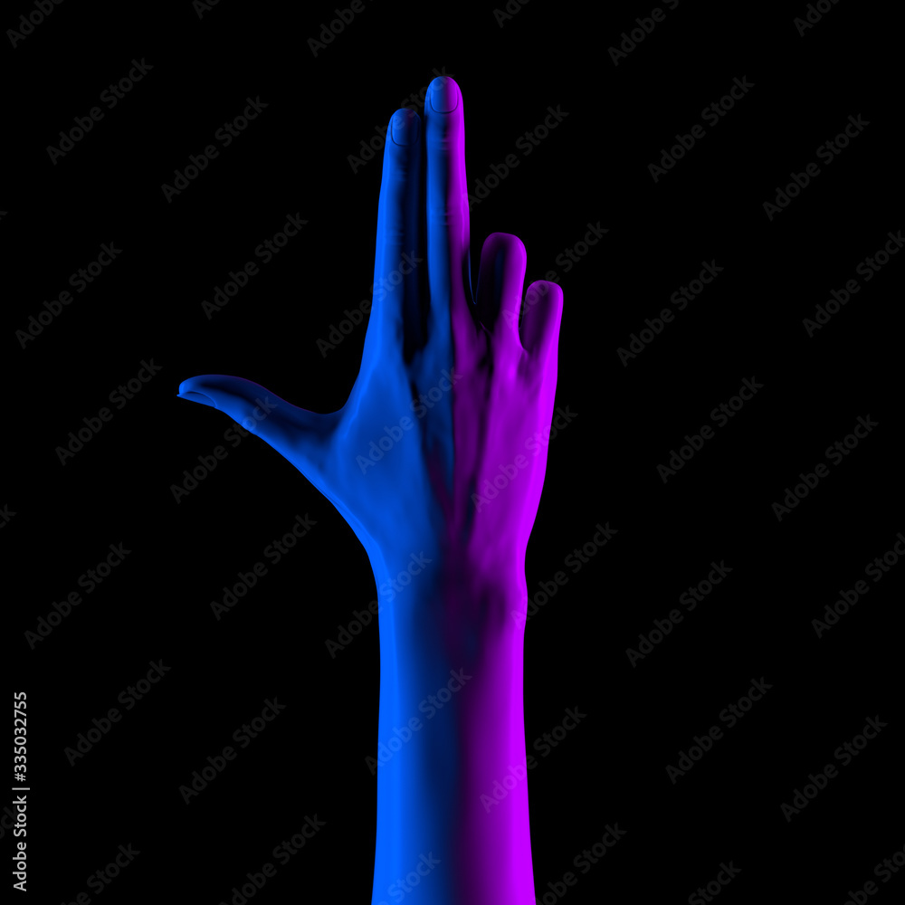 Bad Girl power concept neon gradient colors isolated on black. Bang gun hand sign. Creative art protest banner, 3d rendering Bad Girl power concept neon gradient colors isolated on black. Bang gun hand sign. Creative art protest banner, 3d rendering