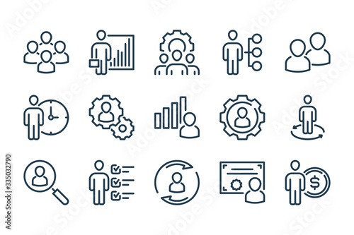 Management and recruitment related line icon set. Human Resources ector illustration.