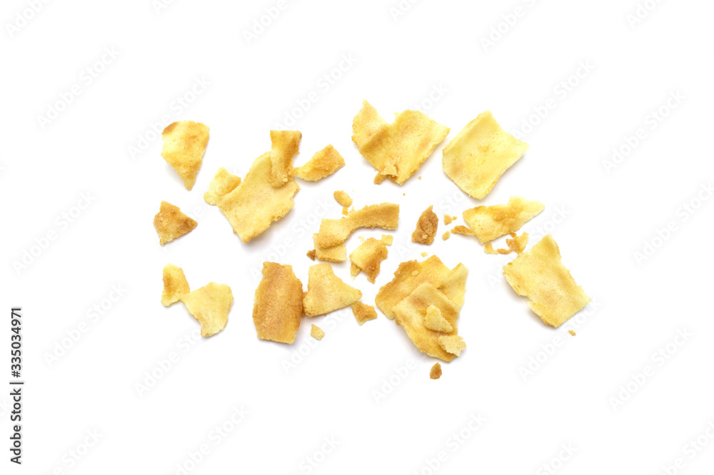 Crumble of Biscuit roll isolated on white background. Crumble of Biscuit roll isolated on white background.