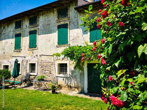 Typical farm house in the green countryside of the hills of Veneto  Italy.