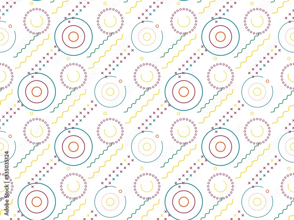  concentric circles and  zigzag on a seamless spring pattern.