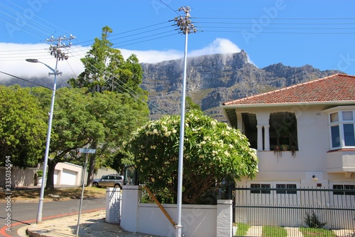 Residential street  in Cape Town, district Oranjezicht, the Table Mountain in the background. South Africa, Africa. photo