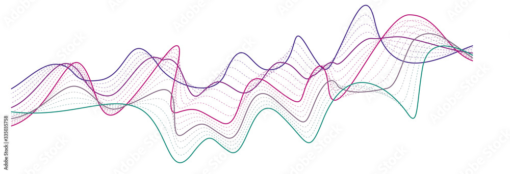 ENERGY FLOW DESIGN. MODERN WAVE LINE. FREQUENCY DIGITAL ILLUSTRATION. 