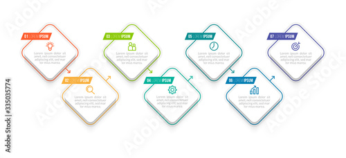 Minimal Business Infographics template. Timeline with 7 steps, options and marketing icons .Vector linear infographic with seven conected elements. Can be use for presentation.