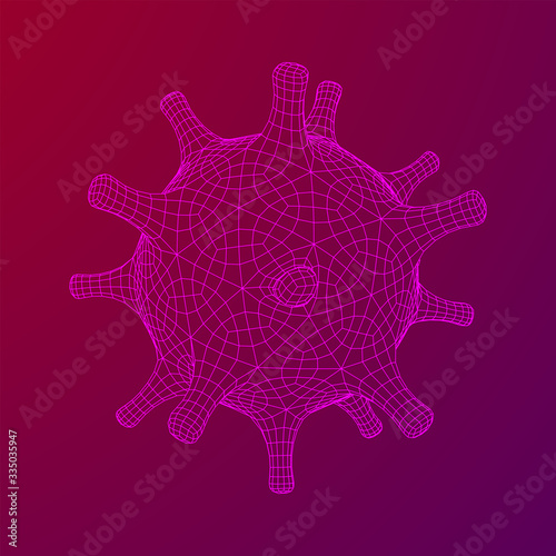 Corona Virus virion of Coronavirus. Covid virus that caused epidemic of pneumonia in China. Wireframe low poly mesh vector illustration.