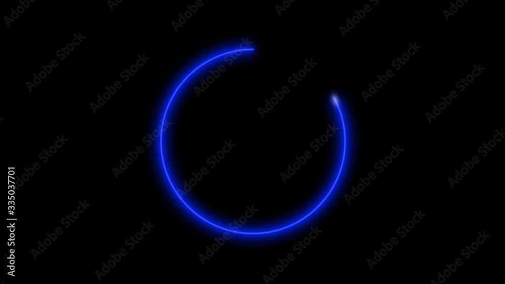 Neon glow blue circle on black background. Animated light loading symbol Neon glow blue circle on black background. Animated light loading symbol