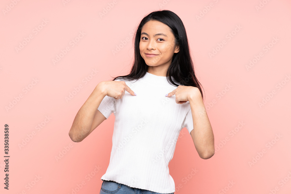 Teenager Chinese woman isolated on pink background with surprise facial expression Teenager Chinese woman isolated on pink background with surprise facial expression