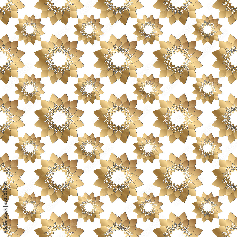 Abstract floral golden illustration. Geometric seamless pattern with ornament. Template art deco design for web page, textures, card, poster. Modern stylish luxury white and gold background. Abstract floral golden illustration. Geometric seamless pattern with ornament. Template art deco design for web page, textures, card, poster. Modern stylish luxury white and gold background.