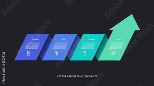 Vector infographic arrow progress chart with 4 steps. Can be used for web design, timeline, diagram, graph, business presentation.