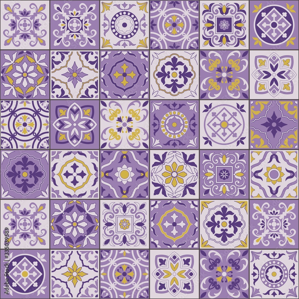 Mediterranean seamless pattern from mix Moroccan tiles, Azulejos ornaments. Can be used for wallpaper, pattern fills, web page background,surface textures. Vector