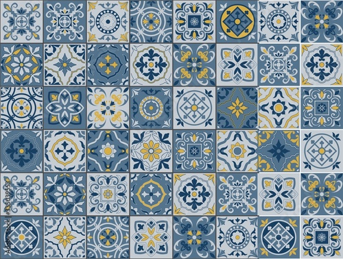 Mediterranean seamless pattern from Moroccan tiles, Azulejos ornaments. Can be used for wallpaper, pattern fills, web page background,surface textures. Vector