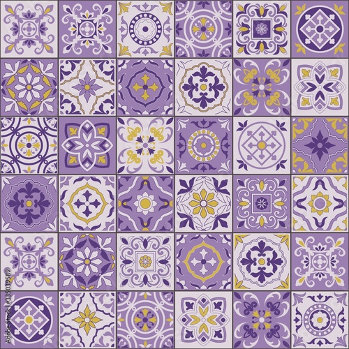 Mediterranean seamless pattern from mix Moroccan tiles, Azulejos ornaments. Can be used for wallpaper, pattern fills, web page background,surface textures. Vector