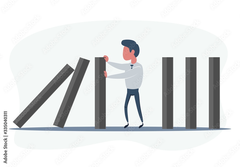 Fotografie Businessman stopping falling domino vector concept