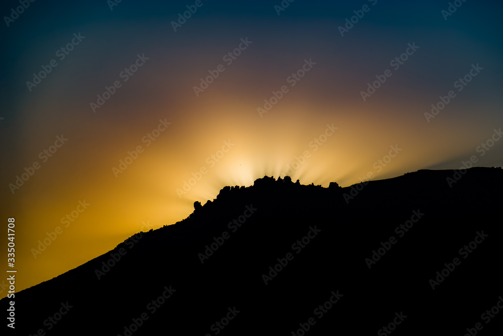 evening landscape with mountain view