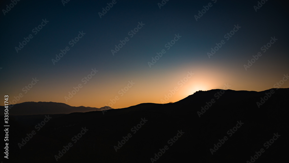 evening landscape with mountain view sunset