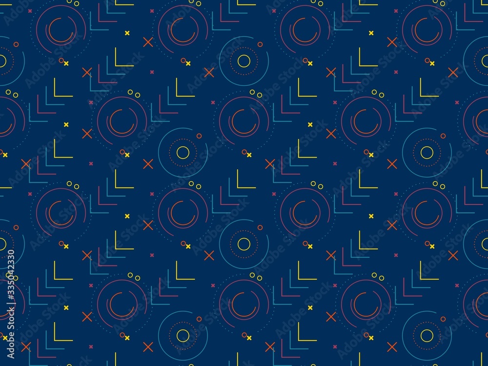 Bright colors of seamless pattern with circle and  straight lines.