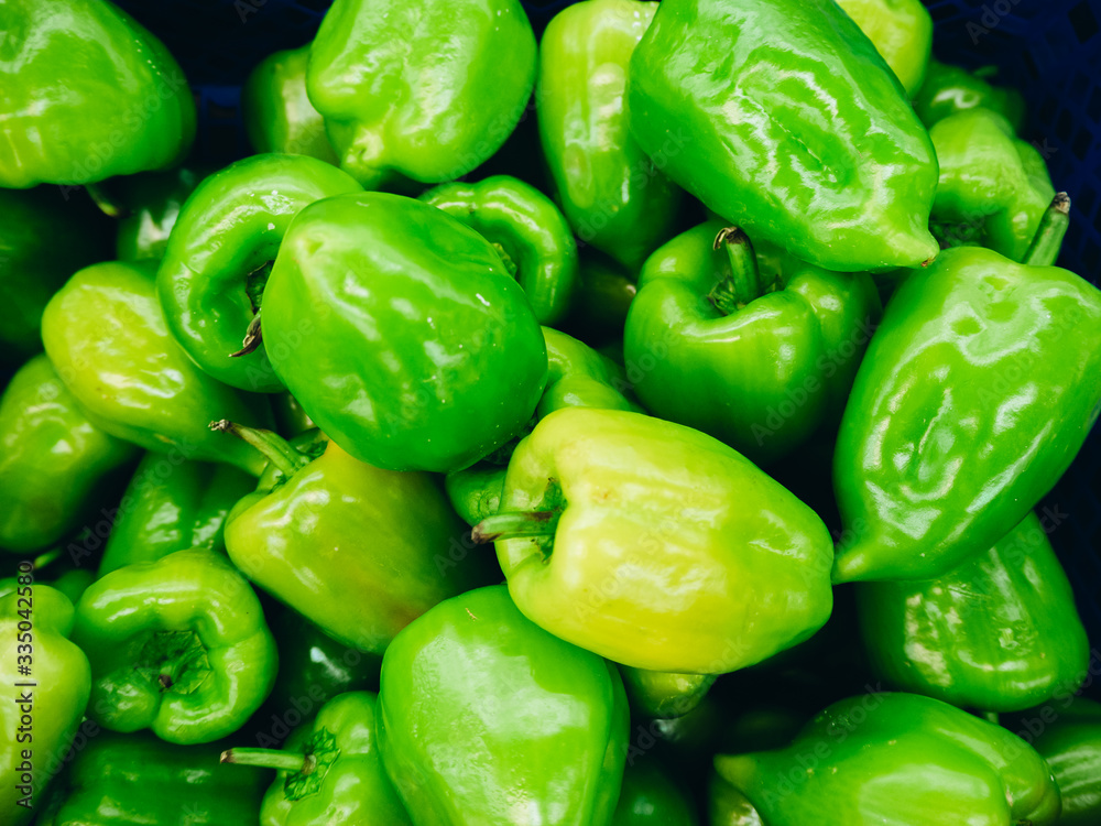 Some fresh green bell peppers. Some fresh green bell peppers.