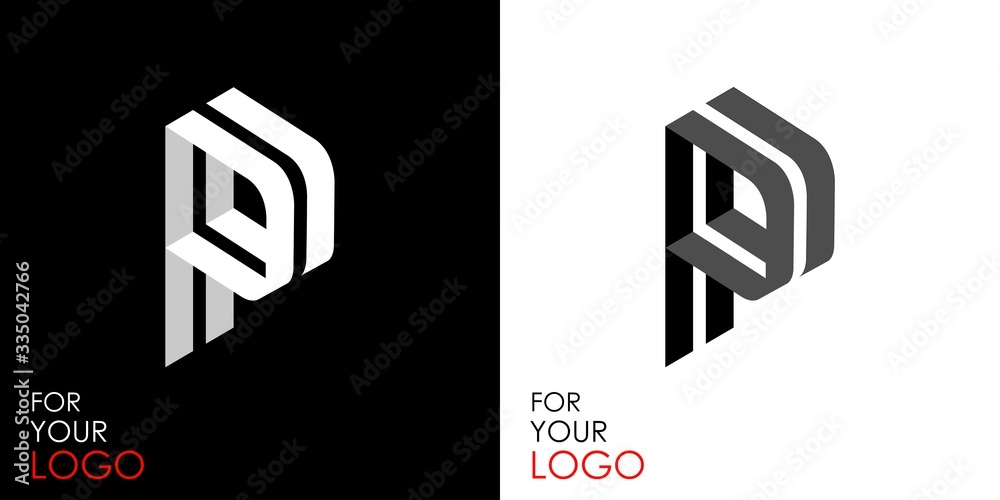 Isometric letter P. From stripes, lines. Template for creating logos, emblems, monograms. Black and white options. 3D art symbol. Vector Isometric letter P. From stripes, lines. Template for creating logos, emblems, monograms. Black and white options. 3D art symbol. Vector