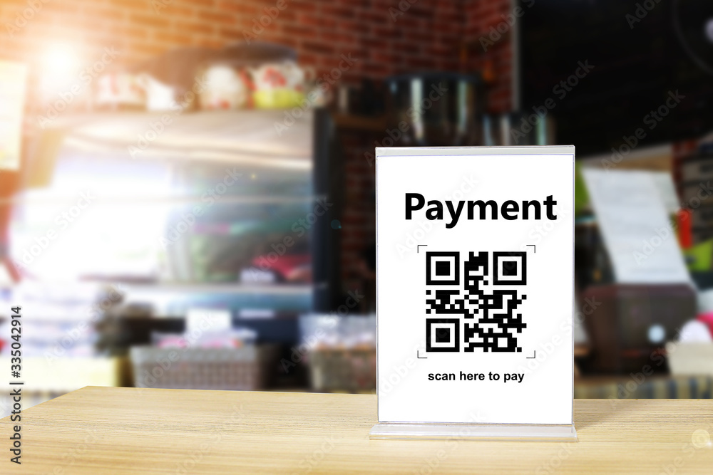 Qr code payment , online shopping , cashless technology concept. Coffee shop accepted digital pay without money , Safe from virus