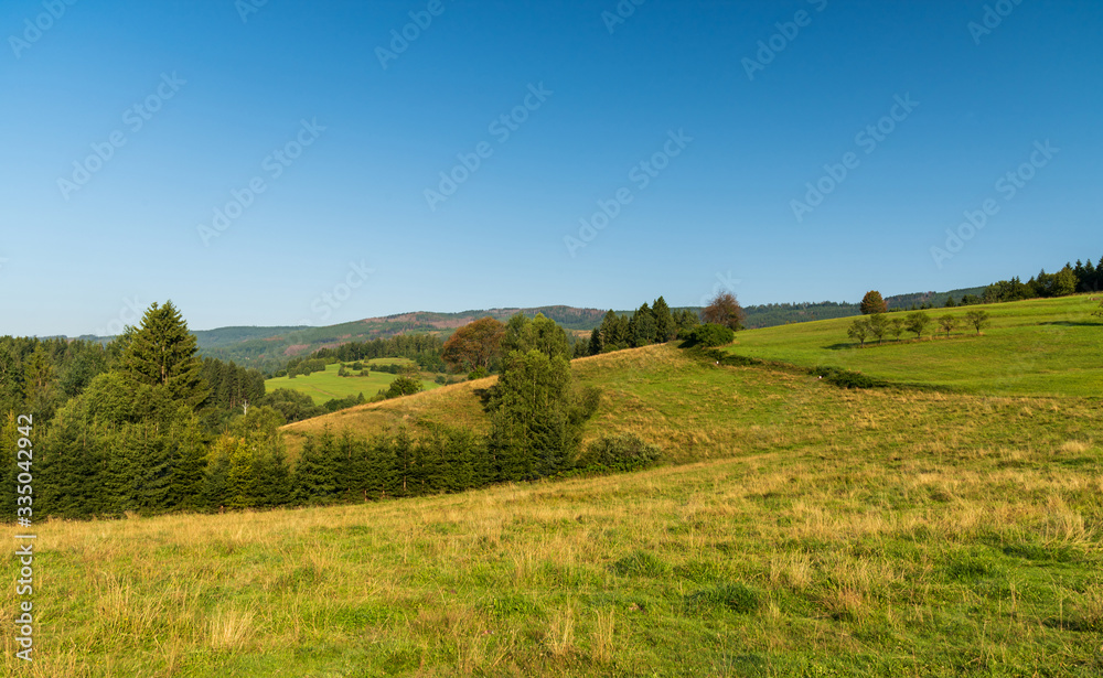 beautiful hilly landscape near Mosty u Jablunkova village on czech - slovakian borders