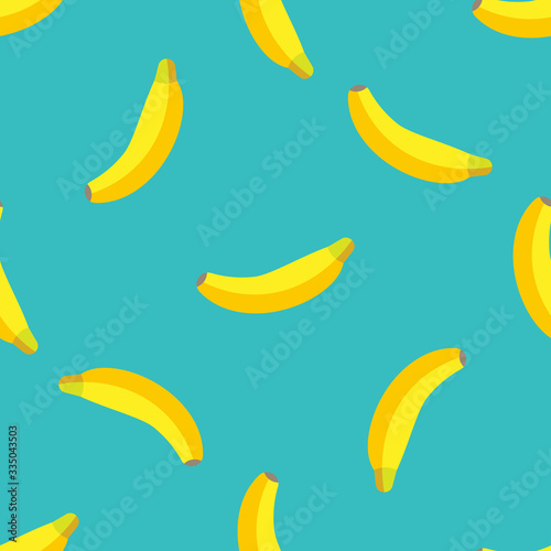 Seamless pattern with bright yellow bananas on blue background