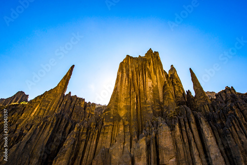 Sunset with Rocky Mountains and some Pointy in the  Valle de Las Animas   Valley of the Animas  in La Paz   Bolivia