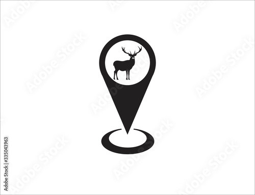 Deer and map pointer logo design. Deer locator logo design.