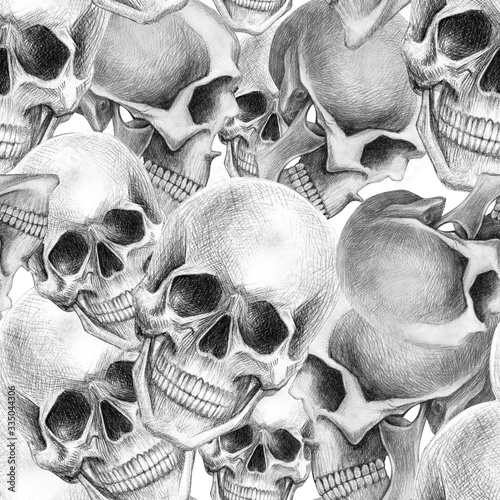 Human skull. Pattern of a freehand drawing with a simple pencil