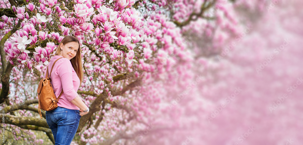 blooming avenue and beautiful woman blooming avenue and beautiful woman