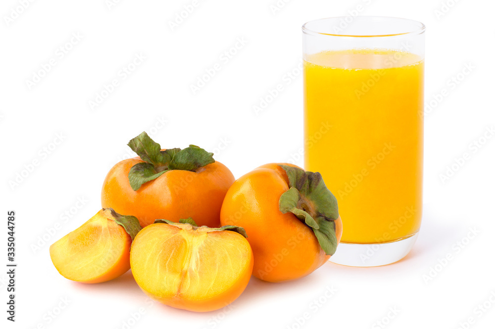Persimmon smoothie juice isolated on white background. Persimmon smoothie juice isolated on white background.