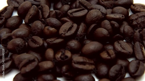 Coffee close up. Roasted coffee beans with. Coffee beans factory mixing. footage 360 rotation