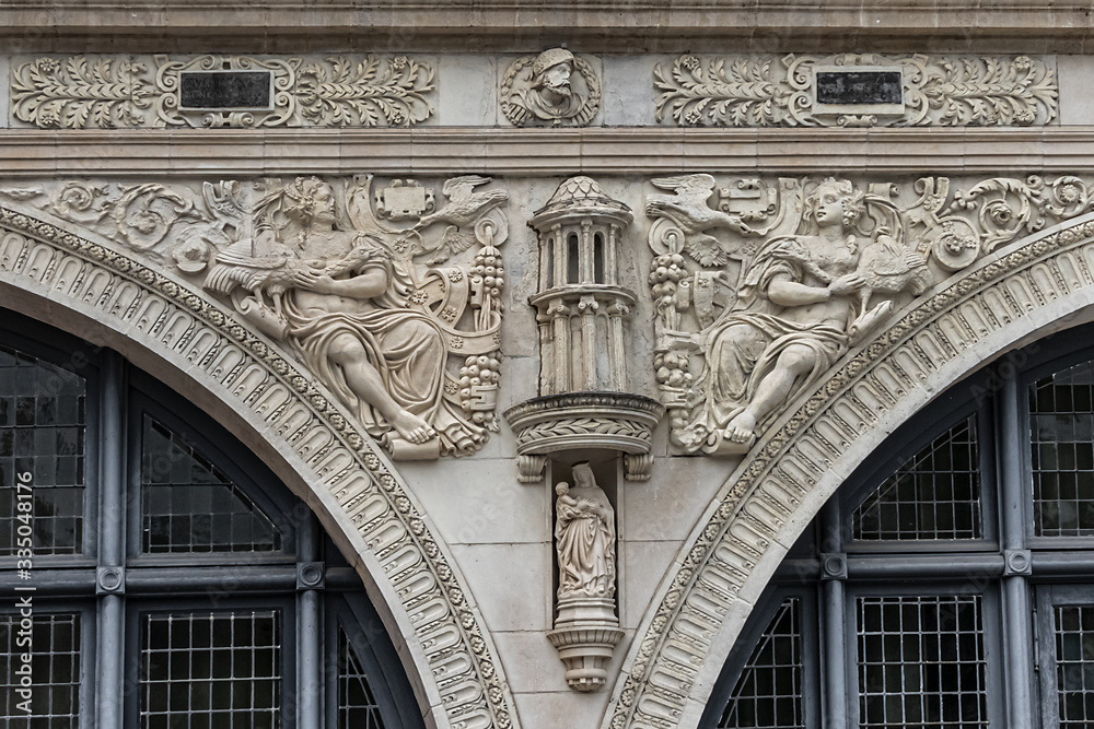 White stone Sagittarius House (Maison du Sagittaire) from and of XVI century at Jules Bocquet square in Amiens. Picardy, Somme, France.