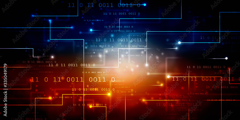 Obraz premium 2d illustration abstract digital binary data on computer screen