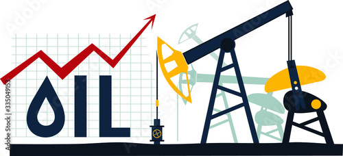 Oil production. Oil price rises. Oil price increase chart. Vector, illustration.