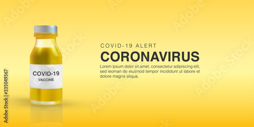Realistic 3D vector illustration of vaccine for corona viruses cells template with gold background. Novel Coronavirus (2019-nCoV)