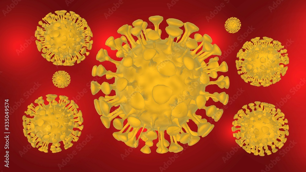 Fototapeta premium COVID-19 virus. SARS-CoV-2. micro image of coronavirus in virus outbreak disaster. influenza background. pandemic medical health risk concept. 3D illustration rendering.