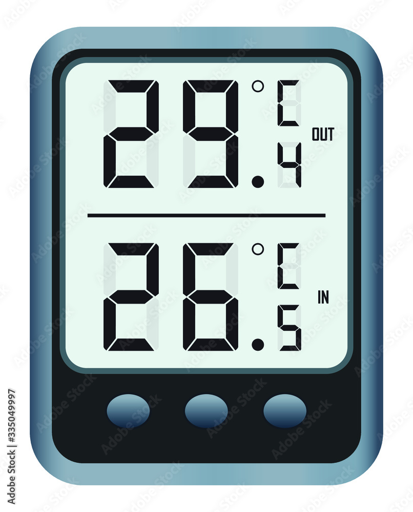LCD Digital Indoor / Outdoor Thermometer and Hygrometer. Temperature and Humidity Measuring (Celsius )instrument vector illustration. LCD Digital Indoor / Outdoor Thermometer and Hygrometer. Temperature and Humidity Measuring (Celsius )instrument vector illustration.