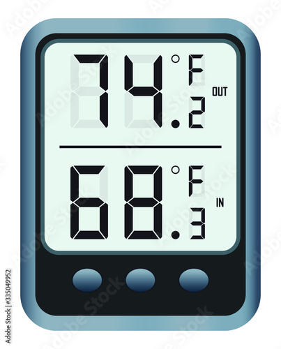 LCD Digital Indoor / Outdoor Thermometer and Hygrometer. Temperature and Humidity Measuring (Fahrenheit )instrument vector illustration. 