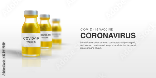Realistic 3D vector illustration of vaccine for corona viruses cells template background. Novel Coronavirus (2019-nCoV)