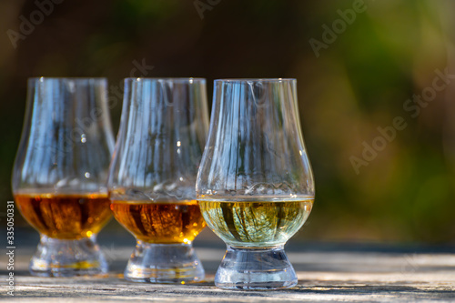 Tasting of scotch single malt whisky from Islay island, most intensely flavoured of all whiskies in Scotland photo