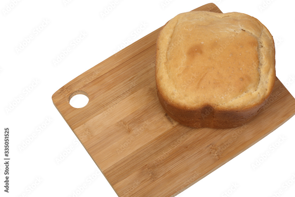 hot bread on a wooden Board on a white background