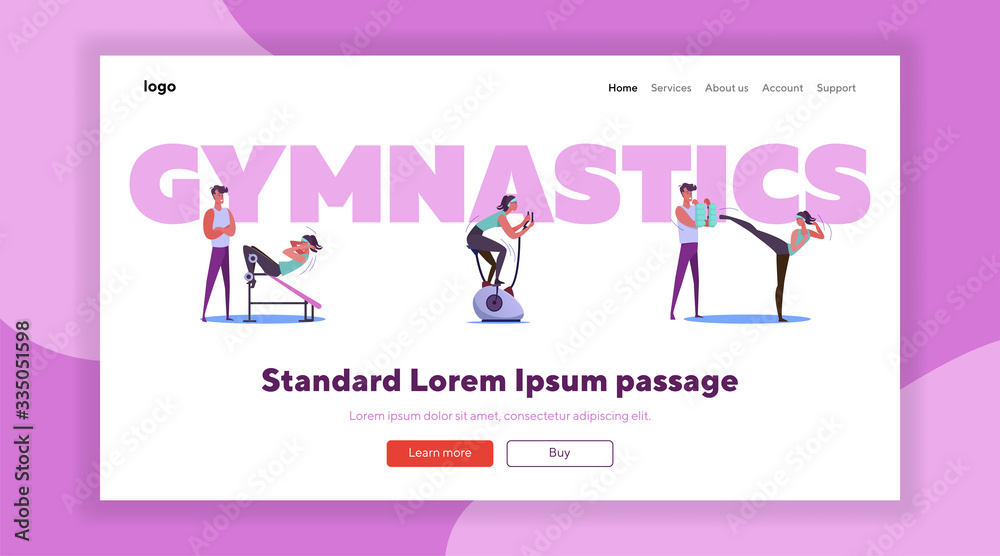 Workout in gym set. Athletes exercising with weight, equipment, trainer flat vector illustrations. Fitness, lifestyle, sport concept for banner, website design or landing web page Workout in gym set. Athletes exercising with weight, equipment, trainer flat vector illustrations. Fitness, lifestyle, sport concept for banner, website design or landing web page