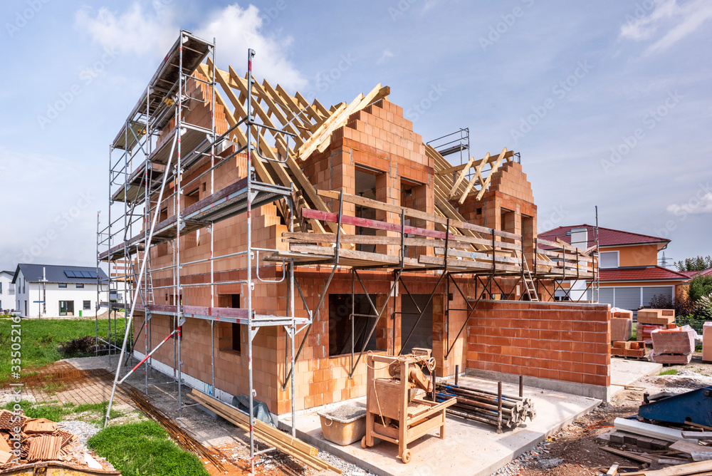 Fototapeta premium Construction site of a newly built house