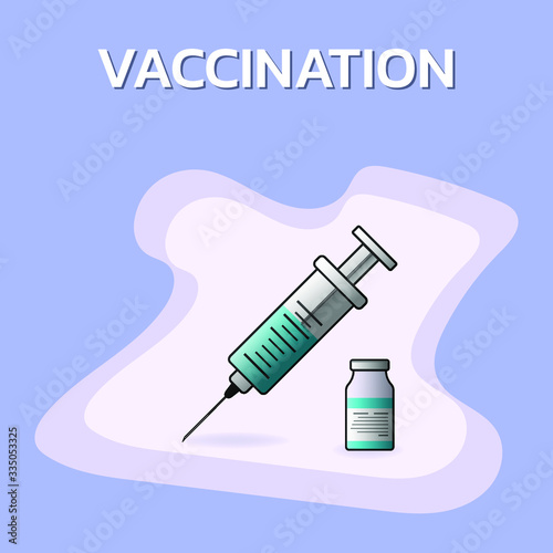 time to vaccinate icon plastic medical syringe with needle and vial in flat style, concept of vaccination, injection.